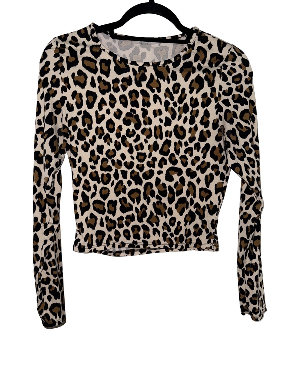 Women’s Leopard Print Long Sleeve Crop Top - Animal Print Size S